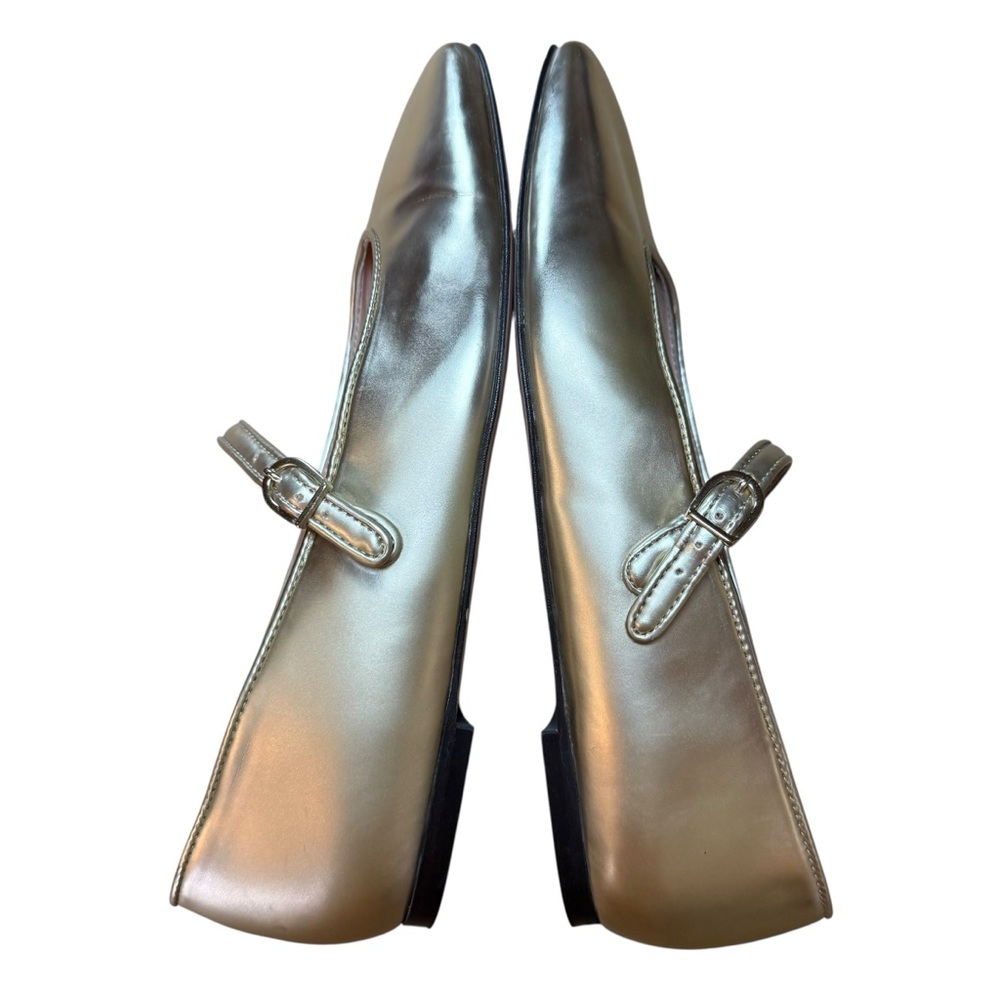 J.Crew Metallic Gold Leather Mary Jane Flats Women 7 Square Toe Ballet Shoes - Picture 11 of 14